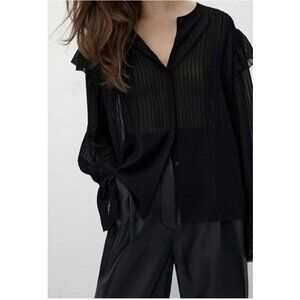 Massimo Dutti Ruffle Sheer Button Front Blouse
